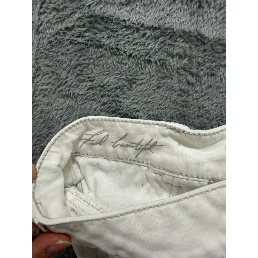 White House Black Market Denim Mini Skirt Women Size 2 White Floral Stretch - Picture 6 of 13